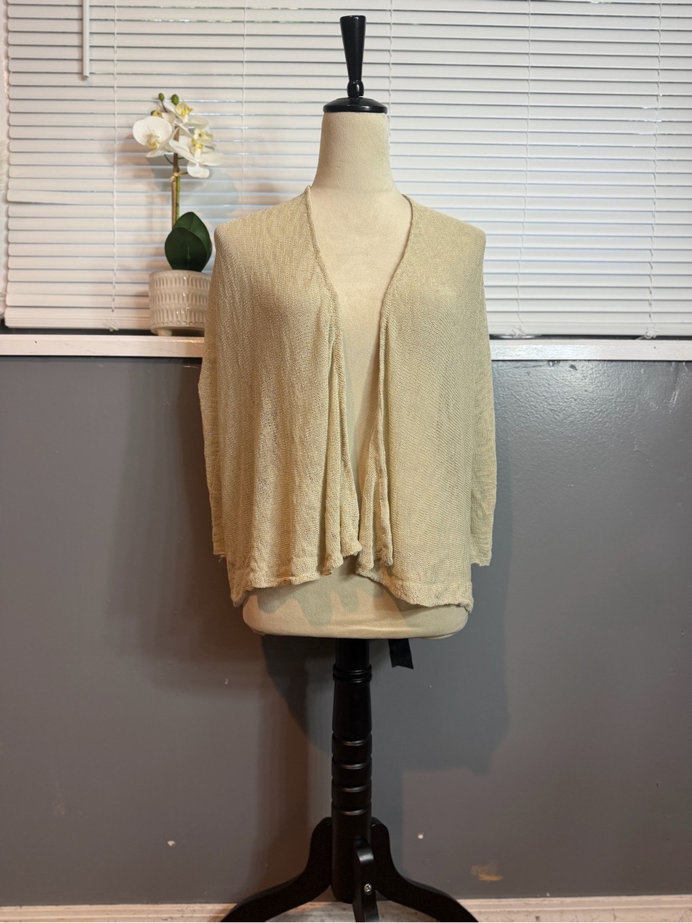 Eileen Fisher XL Beige Linen Blend Open Front Cardigan Italian Yarn - Picture 5 of 9